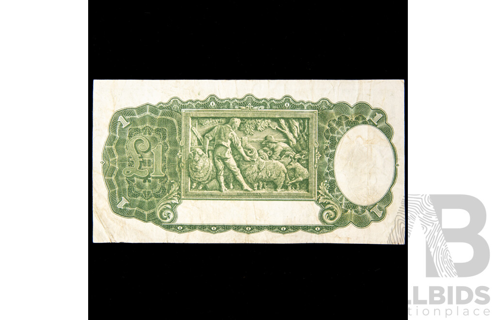 Australian 1942 Armitage McFarlane one pound note. J51786489. R30a.