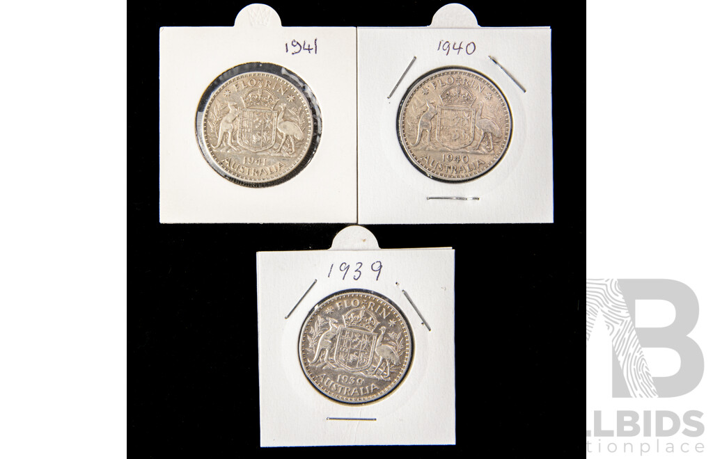 Australian 1939 1940 1941 92.5% High quality silver florins.