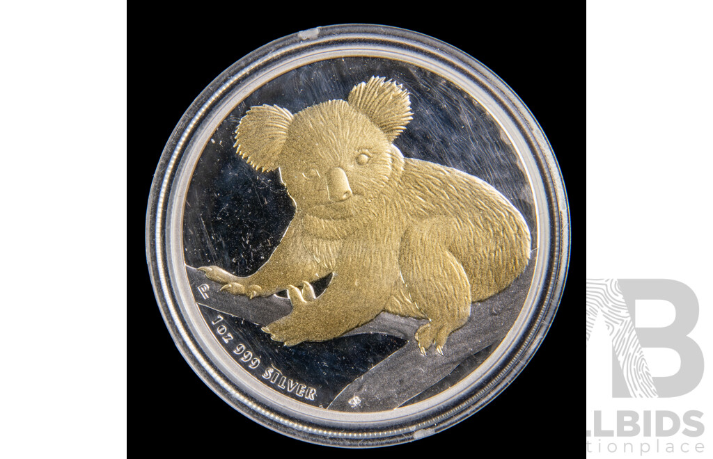 Australian 2009 Fine 1oz silver Gilded Koala, Perth Mint .