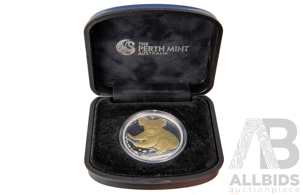 Australian 2009 Fine 1oz silver Gilded Koala, Perth Mint .