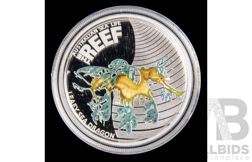 Australian 2009 Perth Mint fine silver 50c coin. Sea Dragon, Reef Series.