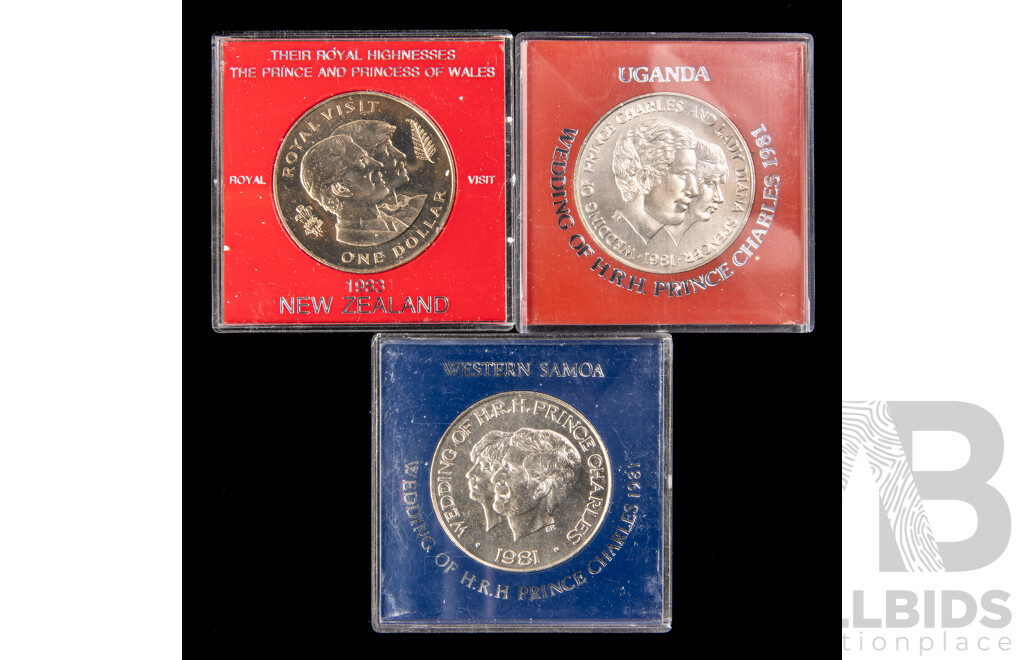 1981 Royal Wedding Coins. New Zealand, Uganda, West Samoa.