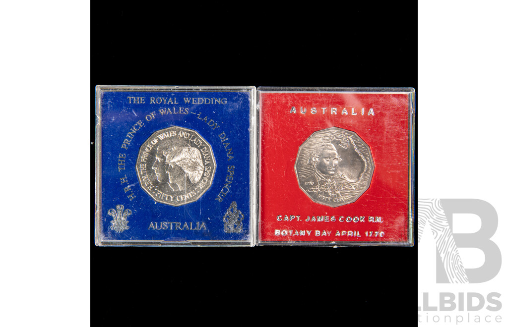 Australian 1970 and 1981 fifty cent coins