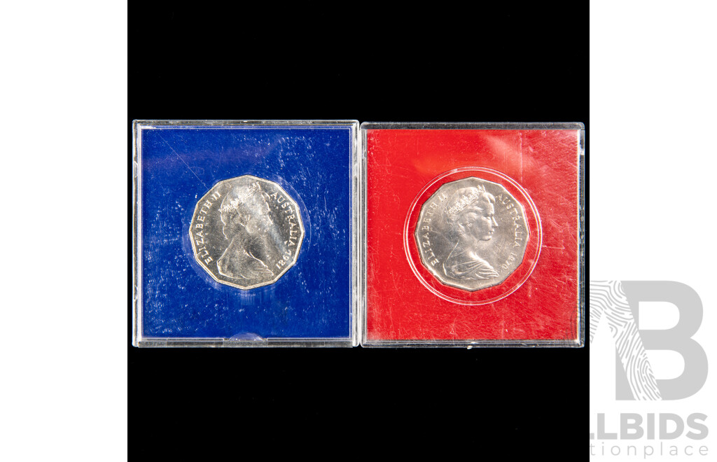 Australian 1970 and 1981 fifty cent coins