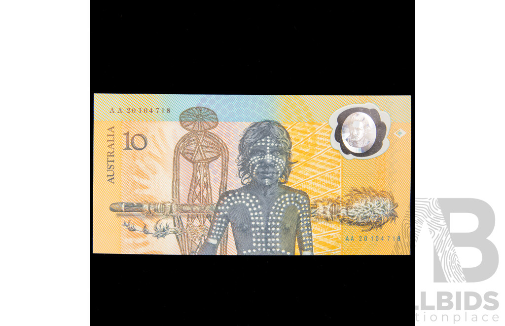 Australian 1988 Commemorative $10 note. AA20 104718. UNC.