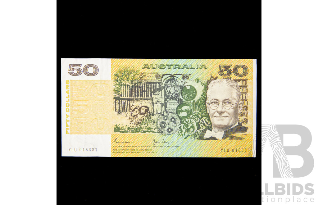 Australian 1983 Johnston Stone fifty dollar note. a/UNC, R508.
