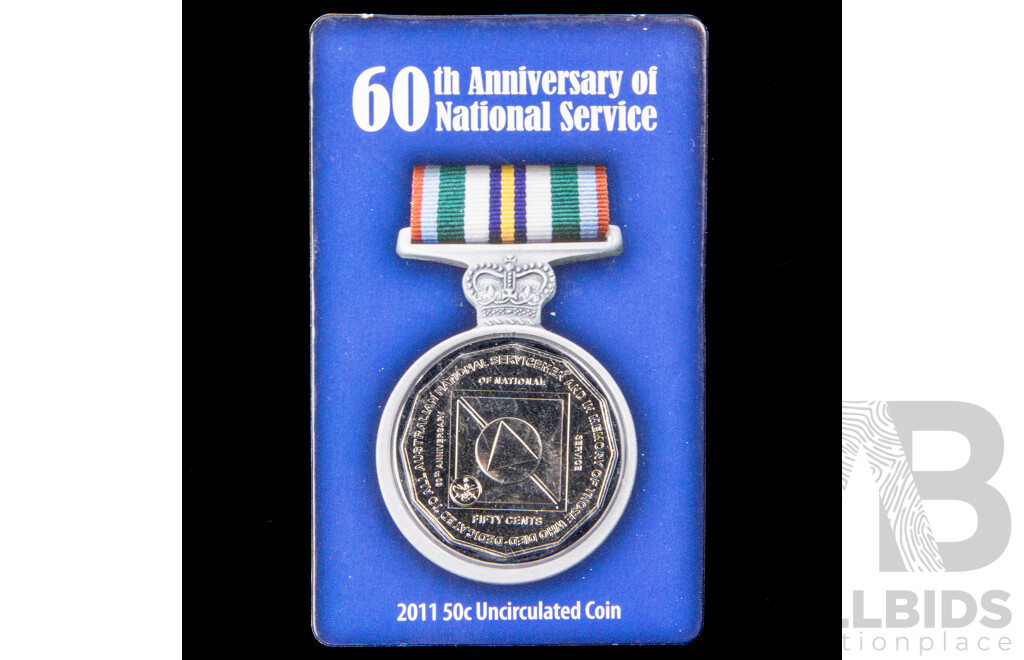 Australian 2011 fifty cent coin. 60th Anniversary of National Service.