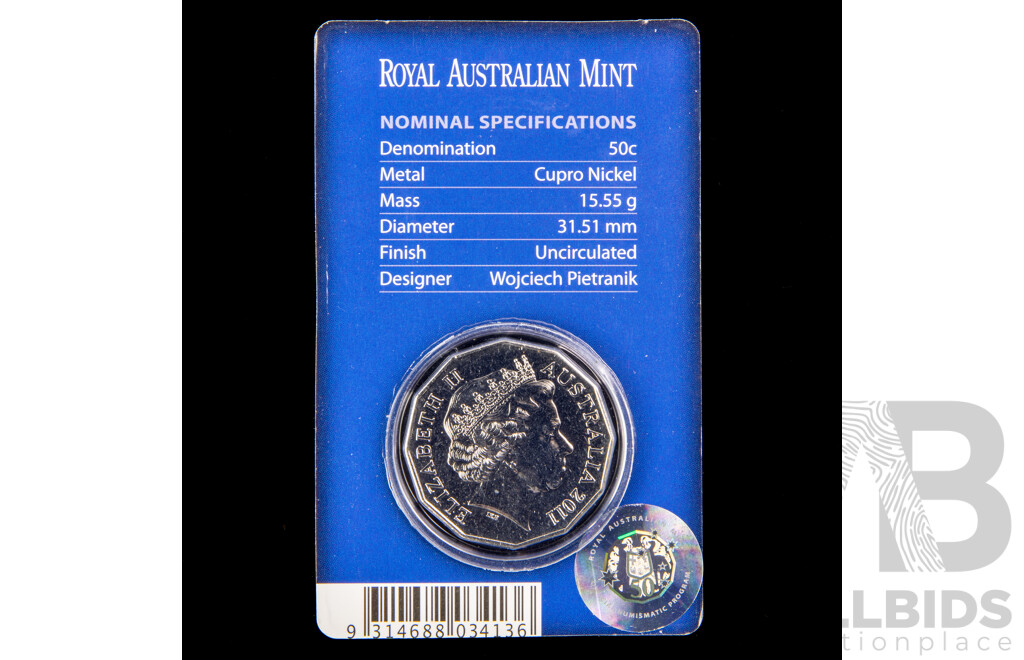 Australian 2011 fifty cent coin. 60th Anniversary of National Service.