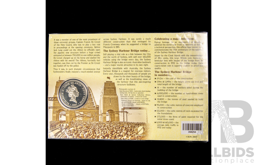 Australian 2007 75th Anniversary Sydney Harbour Bridge proof-like 50c coin.