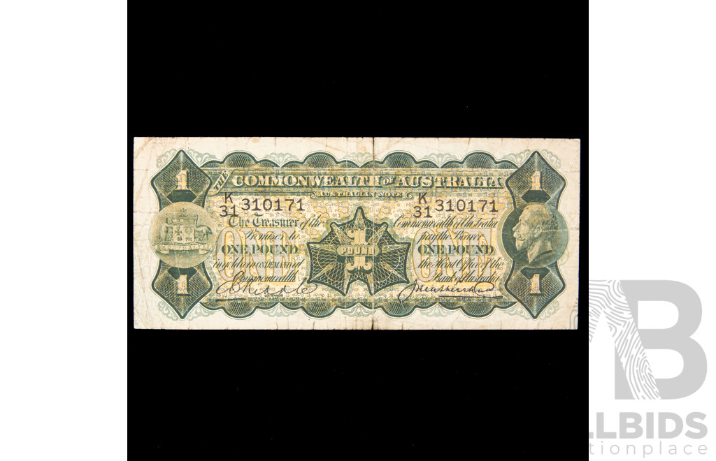 Australian 1927 Riddle Heathershaw One Pound note. K31 310171, R26.