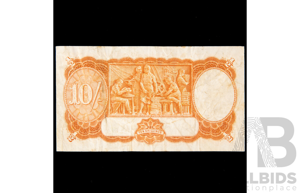 Australian 1942 Armitage McFarlane Ten Shilling note, G62 640954, R13.