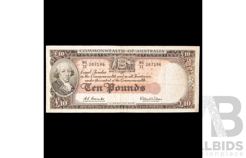 Australian 1960 Coombs Wilson Ten pound note,WA33 287196 R63.