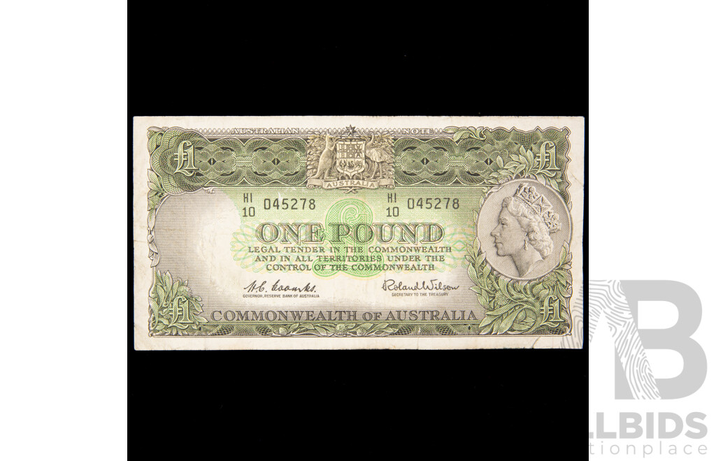 Australian 1961 Coombs Wilson One Pound Note HI10 045278, R34b.