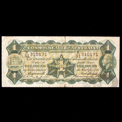 Australian 1927 Riddle Heathershaw One Pound note. K31 310171, R26.