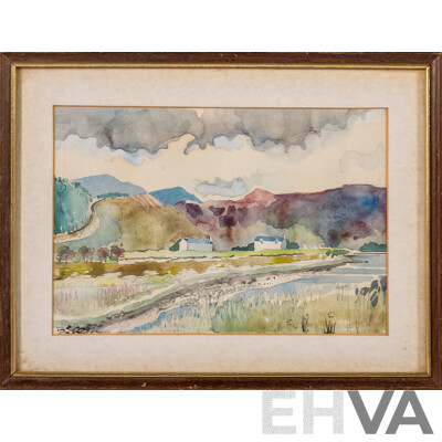 M. Hobbie & N. Chamberlain & Artist Unknown (Early 20th Century), the Path, the Bridge & Houses, Lovely Trio of Antique Miniature Watercolours, 23 x 32 cm (largest frame) (3)