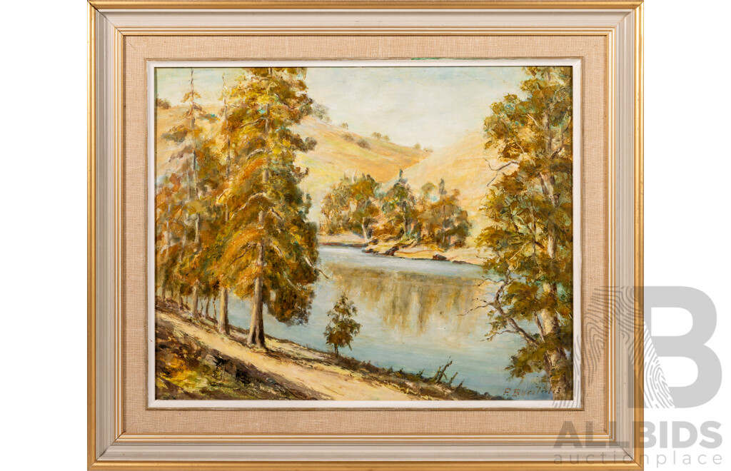 Peter Bardulis (20th Century, Latvian-Australian, 1912-1988), Along the Murrumbidgee, Original Vintage Oil on Canvas Board, 55 x 66 cm (frame)
