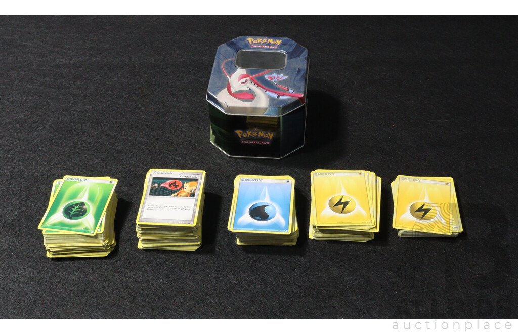 Collection of English Pokemon Trading Cards with Tin