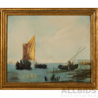 Artist Unknown, (Early 20th Century), Heading Out on the Water, Antique Colour Print After Original Watercolour, 49 x 59 cm (frame)