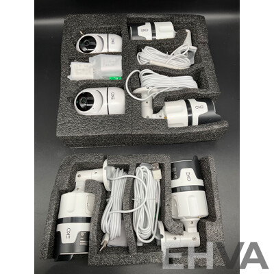 EKO Outdoor Wi-Fi Security Camera - 2 Pack and EKO Indoor/Outdoor Wifi Security Camera - 4 Pack - Lot of 2 - ORP $328