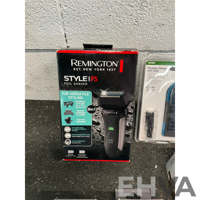 Assorted Usefull Items, Including REMINGTON Shaver, SEIKI Speaker ANKO Speakers, Webvcam and Solar Charger - Lot of 7