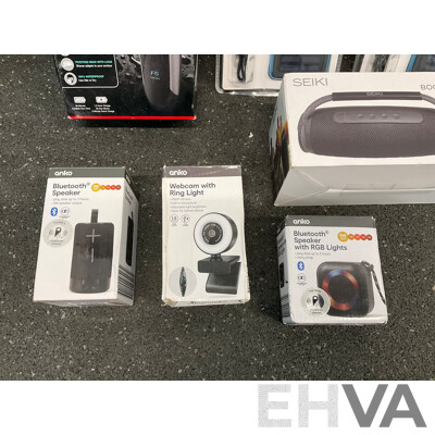 Assorted Usefull Items, Including REMINGTON Shaver, SEIKI Speaker ANKO Speakers, Webvcam and Solar Charger - Lot of 7