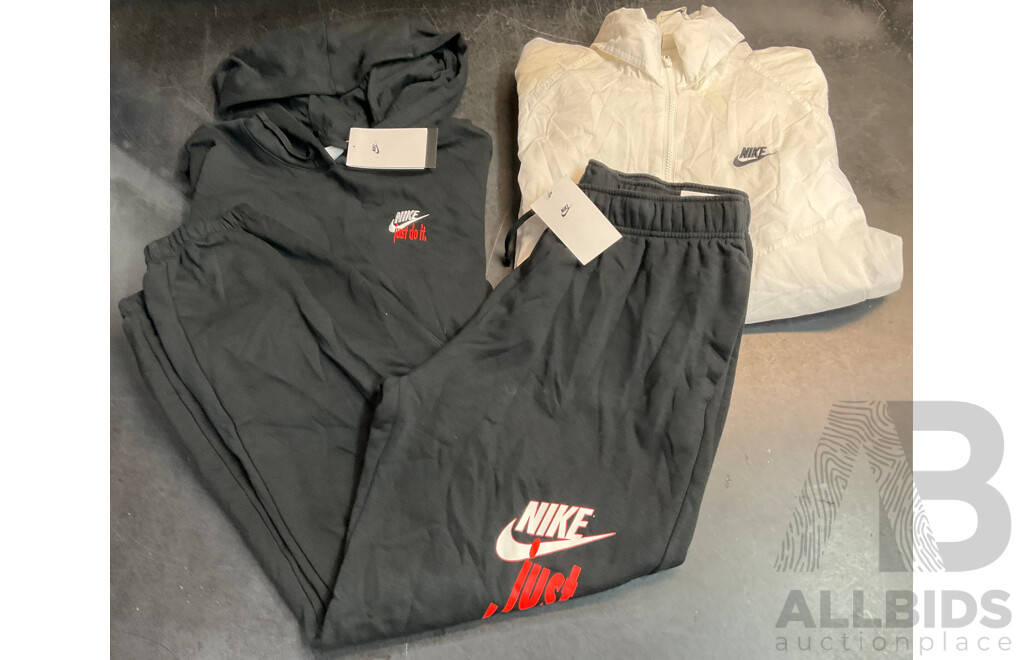 NIKE Women's Hoodie Size L, Track Pants Size M and Wind Jacket Size XL - Lot of 3