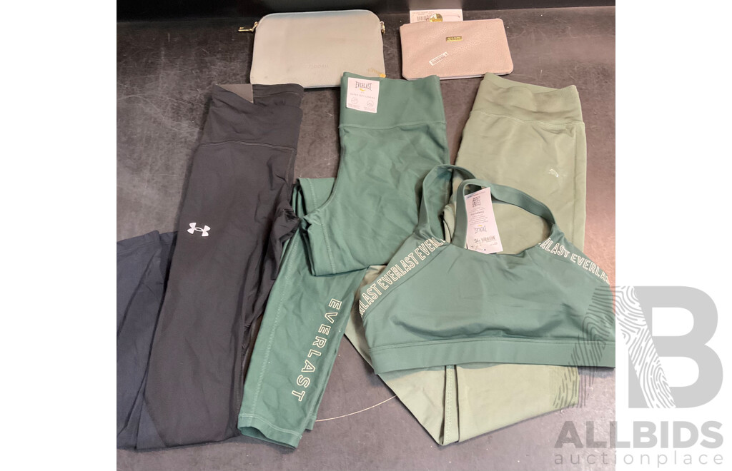 UNDER ARMOUR, EVERLAST, PUMA, ZJOOSH, Assorted Women's Clothing Size M, L, 14 and Pouches - Lot of 6