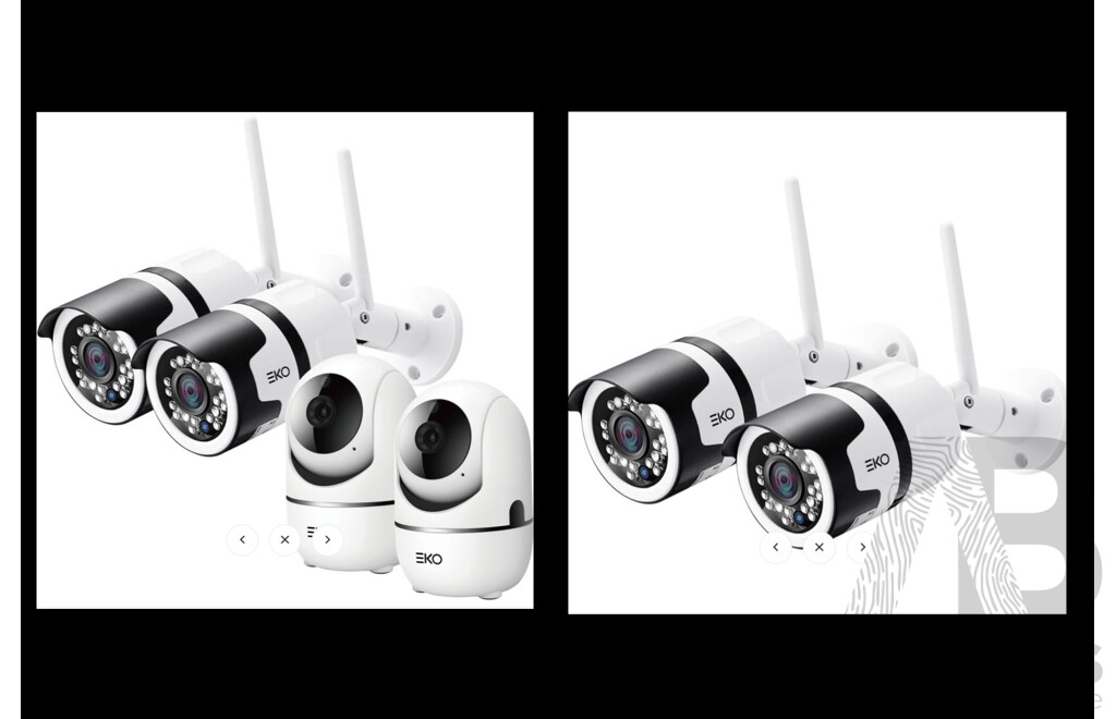 EKO Outdoor Wi-Fi Security Camera - 2 Pack and EKO Indoor/Outdoor Wifi Security Camera - 4 Pack - Lot of 2 - ORP $328