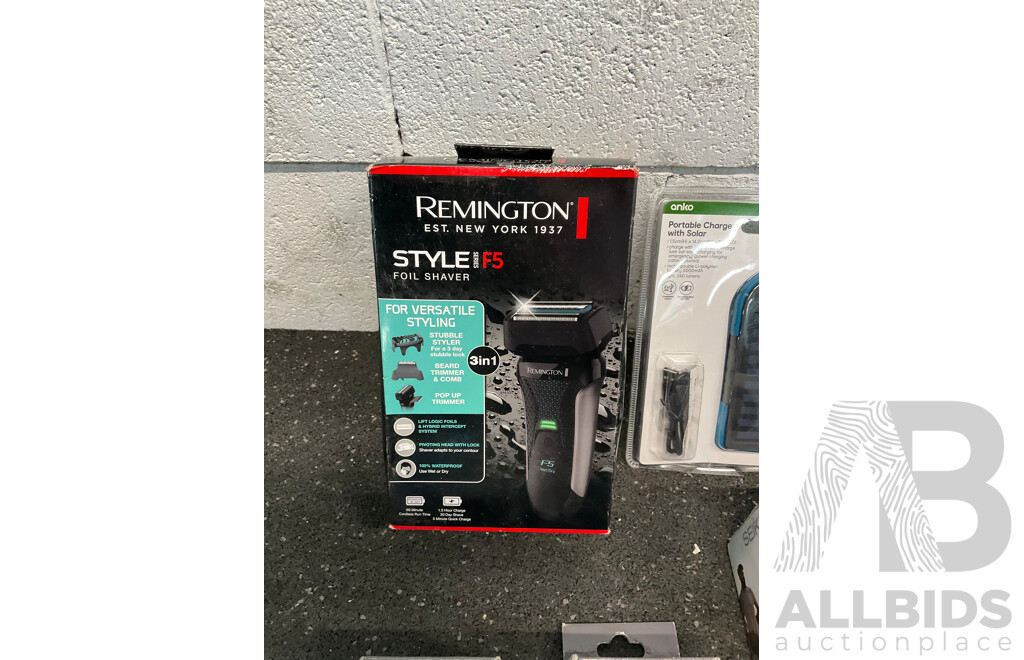 Assorted Usefull Items, Including REMINGTON Shaver, SEIKI Speaker ANKO Speakers, Webvcam and Solar Charger - Lot of 7