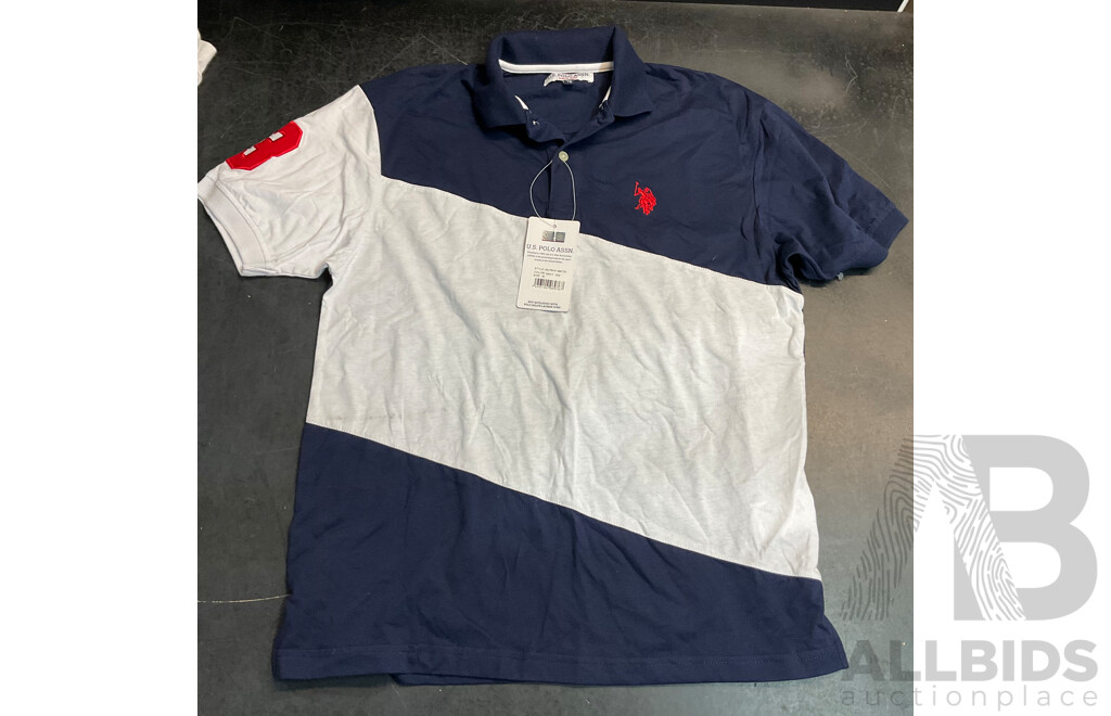NAUTICA, LACOSTE, U.S POLO Polo Shirts & Champion Long Tee & Villains of Virtue T-Shirt - Size M - Lot of 5