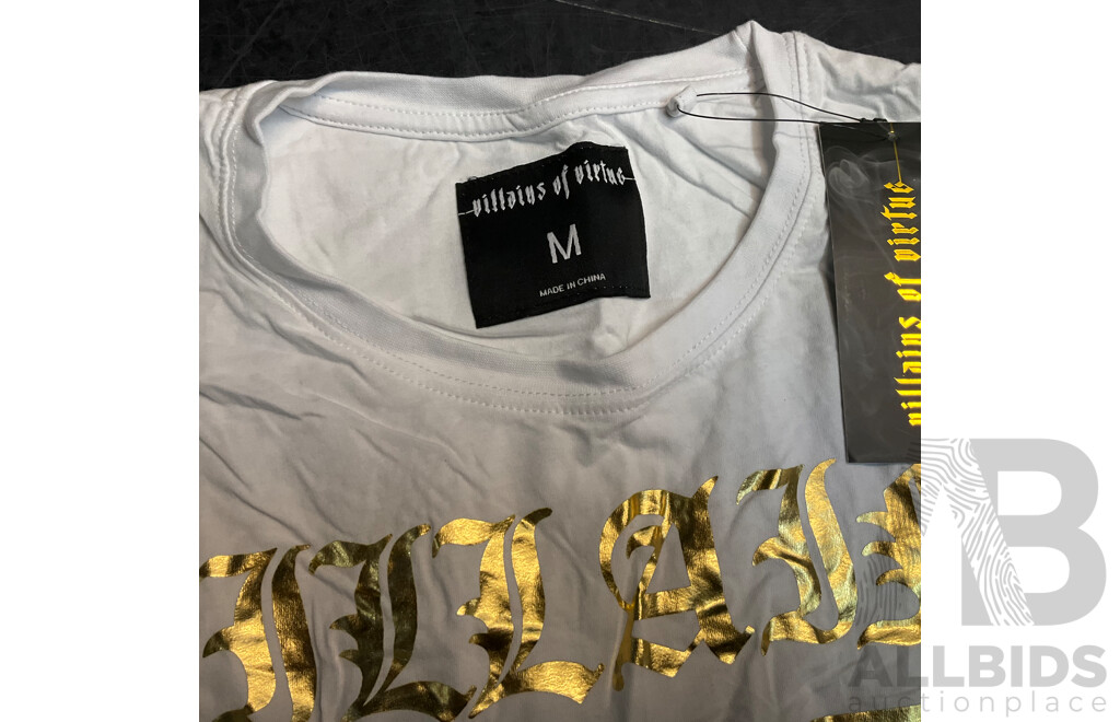 NAUTICA, LACOSTE, U.S POLO Polo Shirts & Champion Long Tee & Villains of Virtue T-Shirt - Size M - Lot of 5