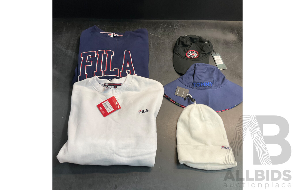 FILA Sweater & Beanie & Tommy Hifiger Hats - Lot of 5