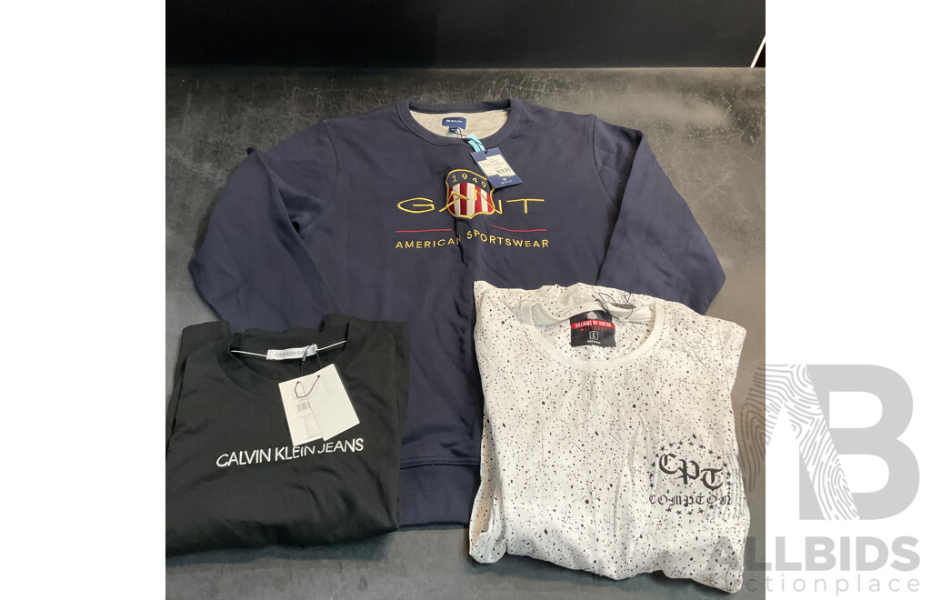 GANT Navy Sweater &  Villains of Virtue T-Shirt Size L for Men & Calvin Klein Jeans T-shirt Size L for Women - Lot of 3