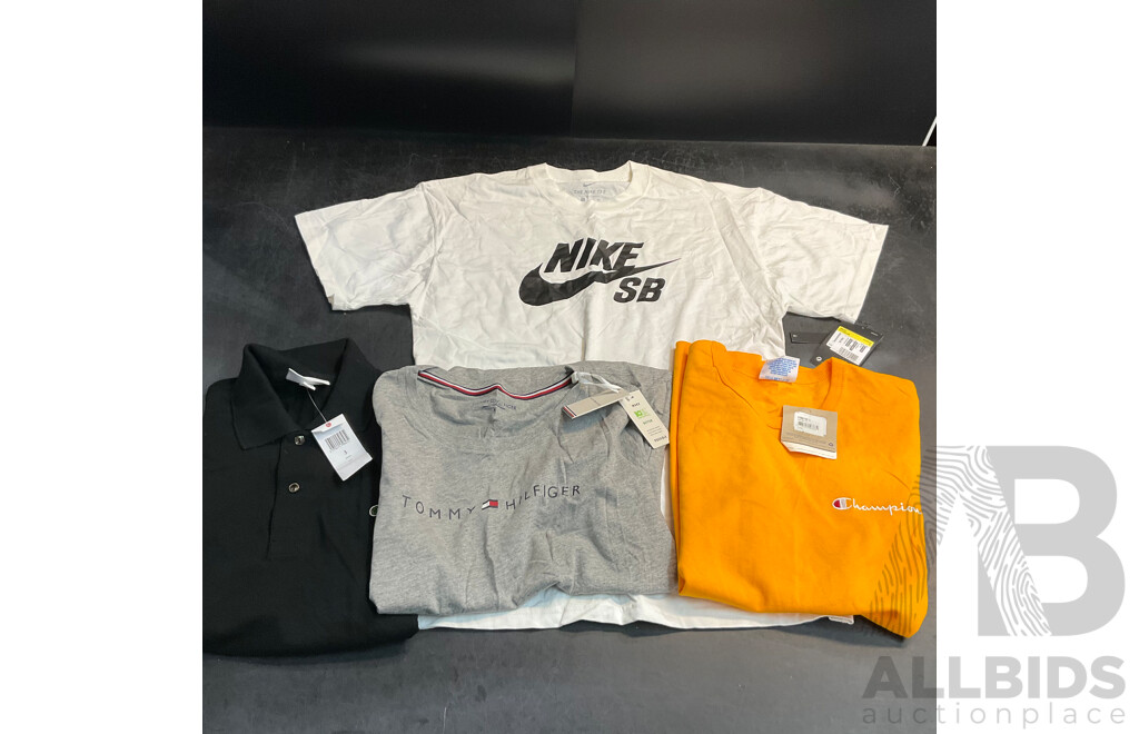 NIKE, Champion, Tommy Hilfiger, Lacoste T-Shirts & Polo Shirts - Size S - Lot of 4