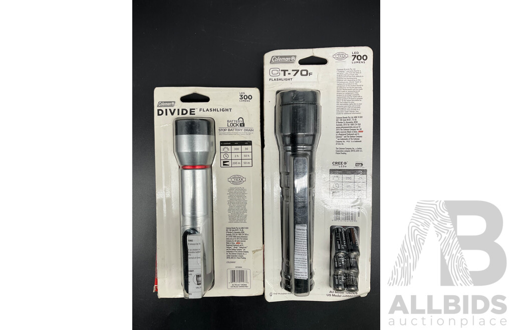 COLEMAN Divide Flashlight and COLEMAND CT-70F Flashlight - Lot of 2