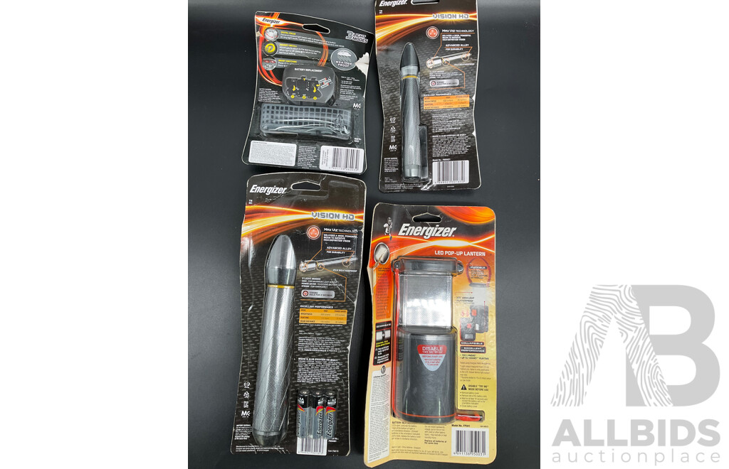 ENERGIZER Assorted Flashlights, Headlight and Lantern - Lot of 4