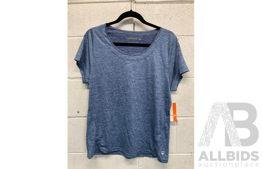 the NORTH FACE Women's Frist Trail Upf Button Shirt, the NORTH FACE Aphro Motn Short , CEDERBERT Tee, All Size Women's Large  - ORP $269.99 - Lot of 3