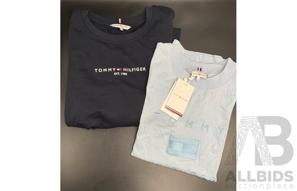 TOMMY HILFIGER Navy Sweatshirt and T-Shirt, All Size Women's Large  - ORP $259.99 - Lot of 2