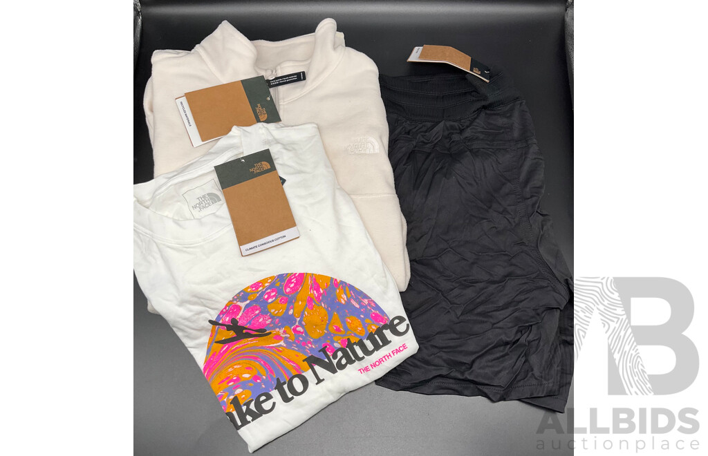 the NORTH FACE Glacier Gardenia Fleece Pullover, Tee and Shorts, All Size Women's Medium  - ORP $259.99 - Lot of 3