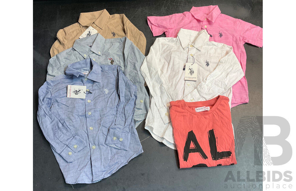 Boys Assorted U.S. Polo Assn. Shirts and MINOTI T-shirt, Size 3-4Y - Lot of 6