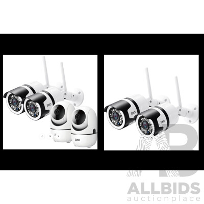 EKO Outdoor Wi-Fi Security Camera - 2 Pack and EKO Indoor/Outdoor Wifi Security Camera - 4 Pack - Lot of 2 - ORP $328