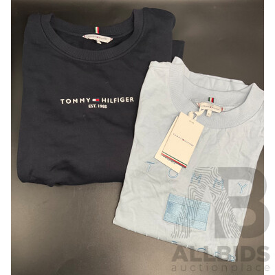 TOMMY HILFIGER Navy Sweatshirt and T-Shirt, All Size Women's Large  - ORP $259.99 - Lot of 2