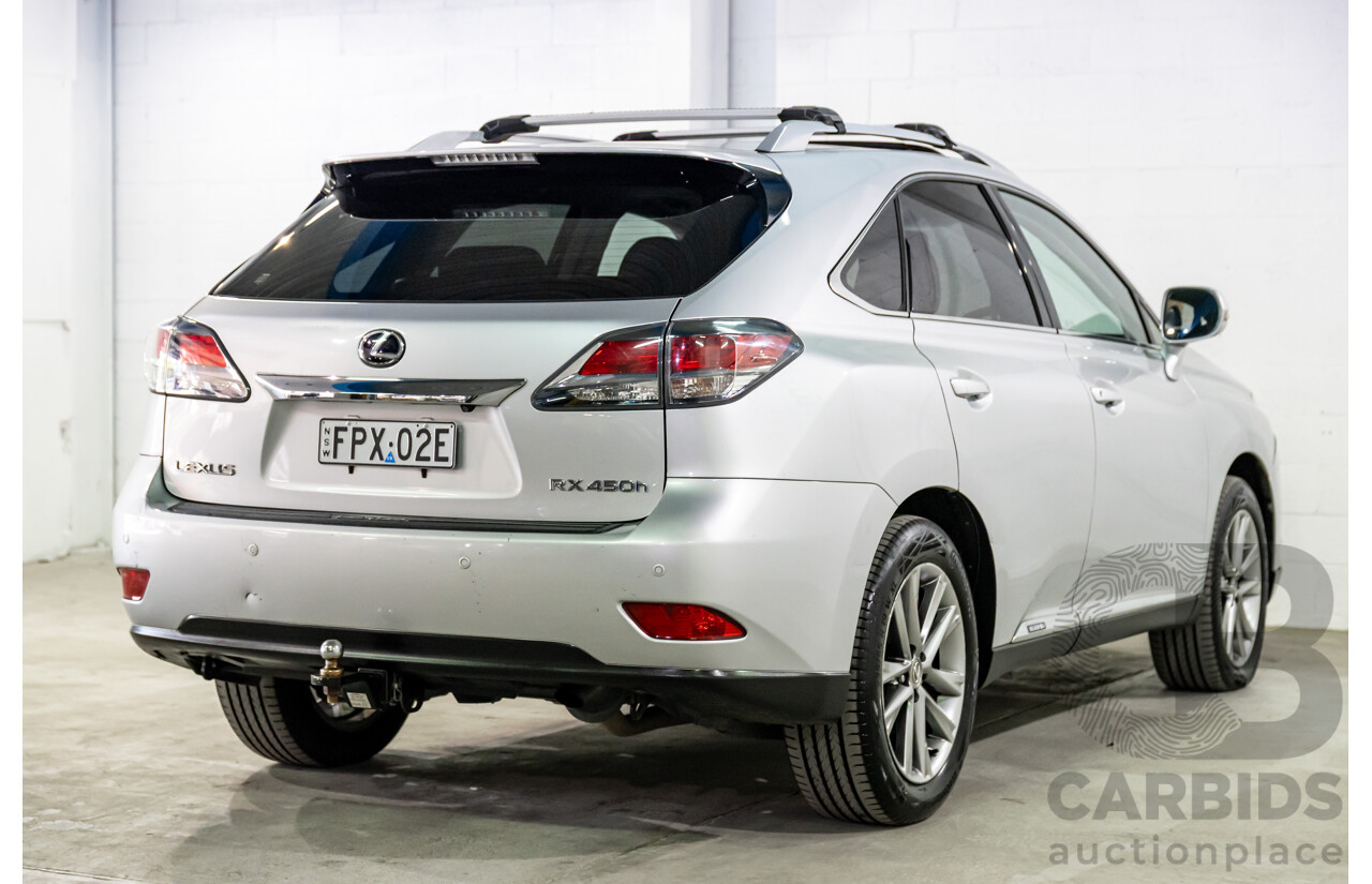 1/2014 Lexus RX450h Sports Luxury GYL15R MY12 4d Wagon Premium Silver Metallic 3.5L - 220kW Hybrid