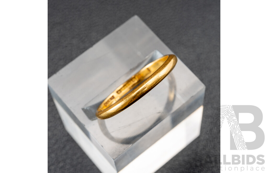 22ct Vintage Wedding Ring, Size P1/2, 2.19 Grams