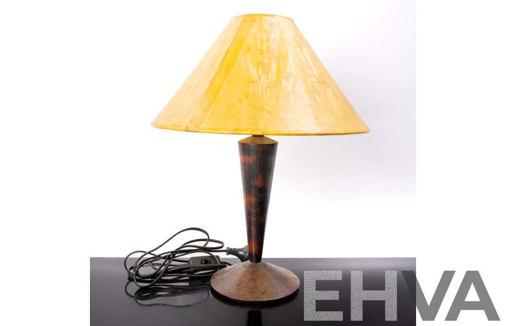 Retro Australian Turned Eucalyptus Burl Lamp Base with Hand Made Paper Shade by Bungendore Wood Works