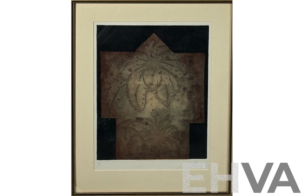 D. Berrow, (20th Century), Abstract Flower Detail (1985), Hand Coloured Editioned Original Etching, 53 x 43 cm (frame)