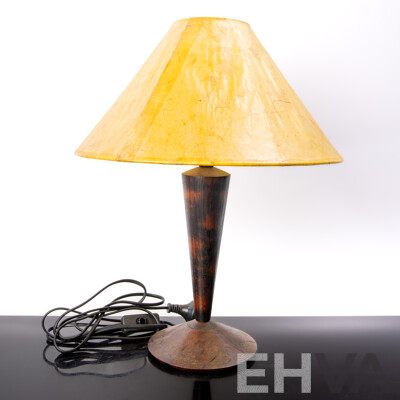 Retro Australian Turned Eucalyptus Burl Lamp Base with Hand Made Paper Shade by Bungendore Wood Works