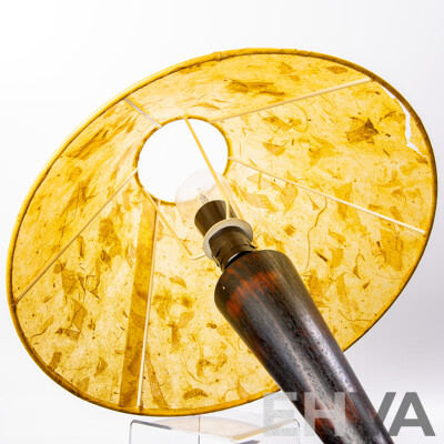 Retro Australian Turned Eucalyptus Burl Lamp Base with Hand Made Paper Shade by Bungendore Wood Works
