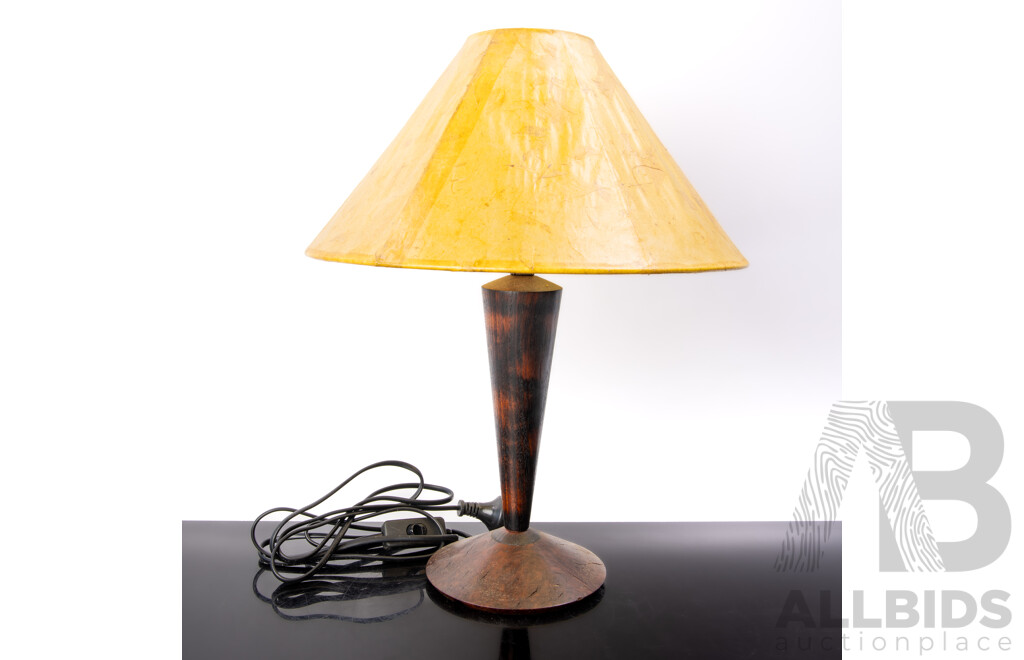 Retro Australian Turned Eucalyptus Burl Lamp Base with Hand Made Paper Shade by Bungendore Wood Works