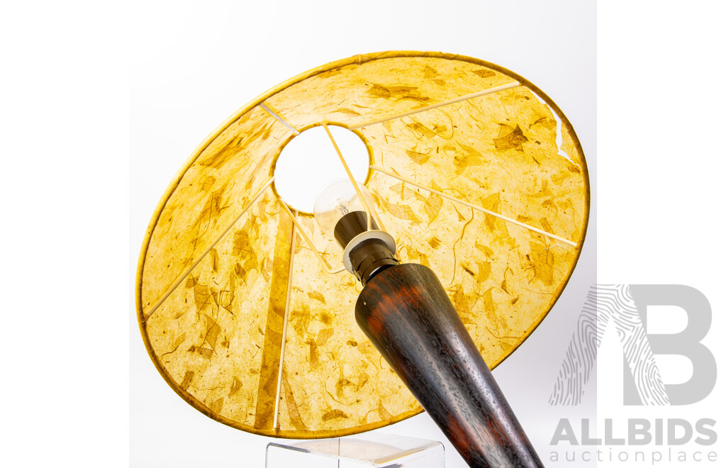 Retro Australian Turned Eucalyptus Burl Lamp Base with Hand Made Paper Shade by Bungendore Wood Works
